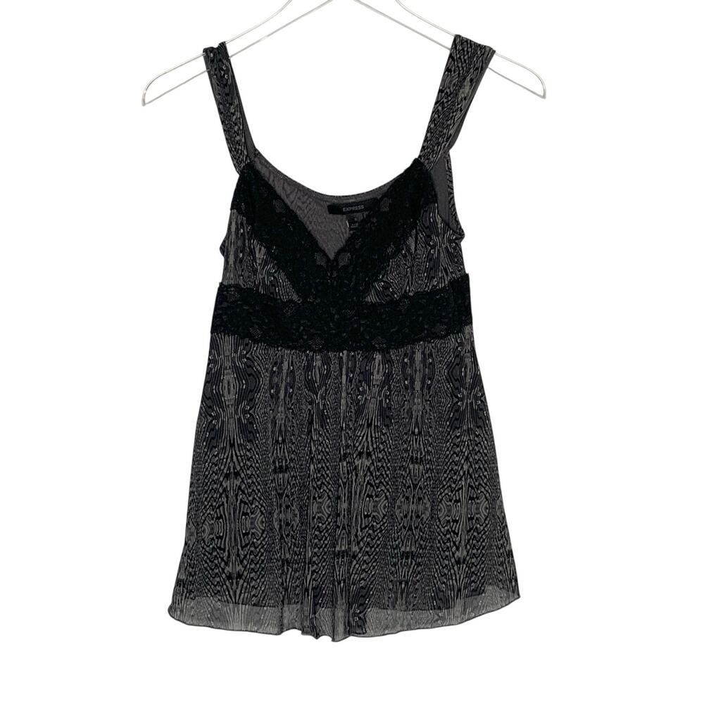 Vintage Express Y2K Babydoll Lace Chiffon Top S Black Gray 90s Whimsygoth
